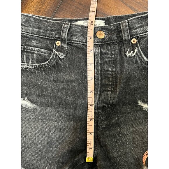 We The Free People Jean Shorts Distressed Button Fly Black High Rise Denim 25 - Picture 7 of 8